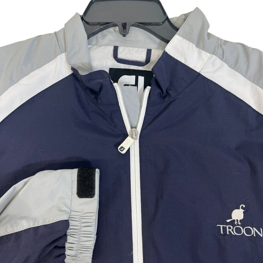 FootJoy Troon Mens Golf Windbreaker Jacket Navy‎ & Gray White Zipper Lightweight